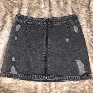Distressed dark wash skirt